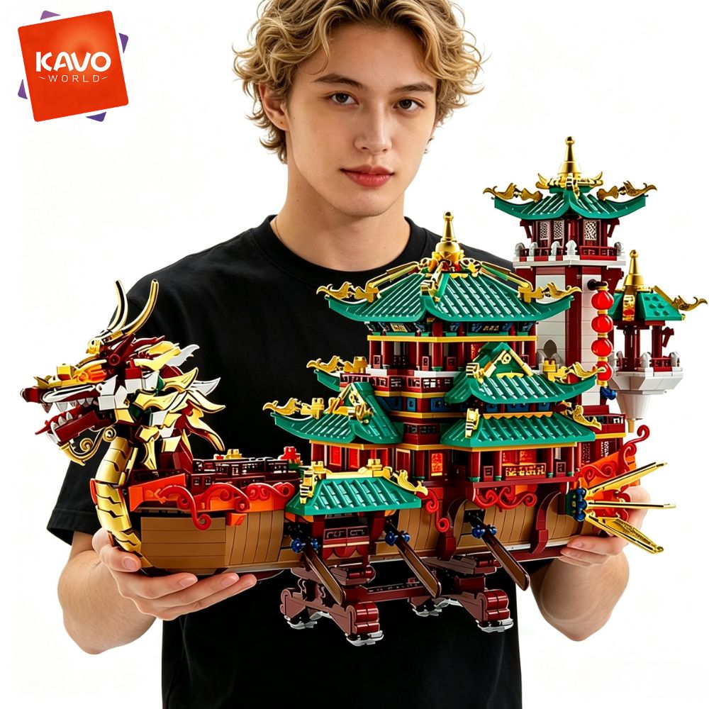 Retro Gaming Cabinet - KAVOWORLD 2453pcs Dragon Boat Building Blocks