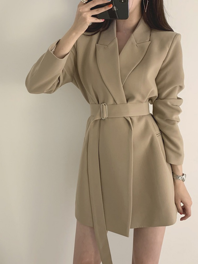 Retro Gaming Jacket - Spring Solid Color Mid Long Suit