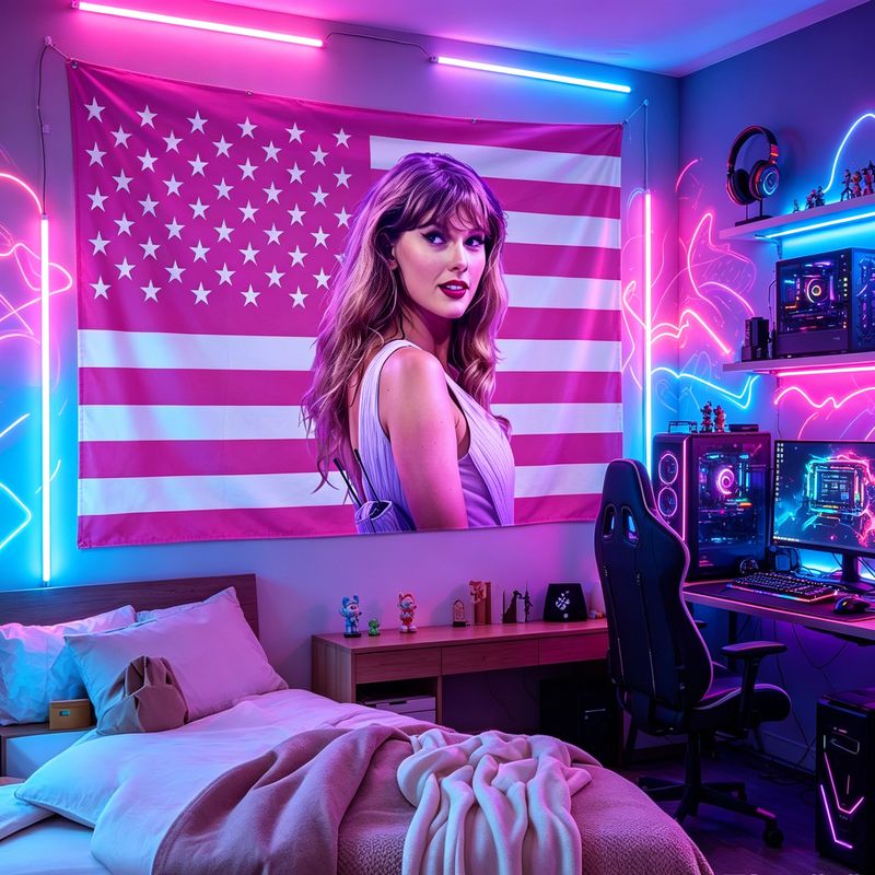 Retro Gaming Room - VIKAMA American Flag Female Singer Print