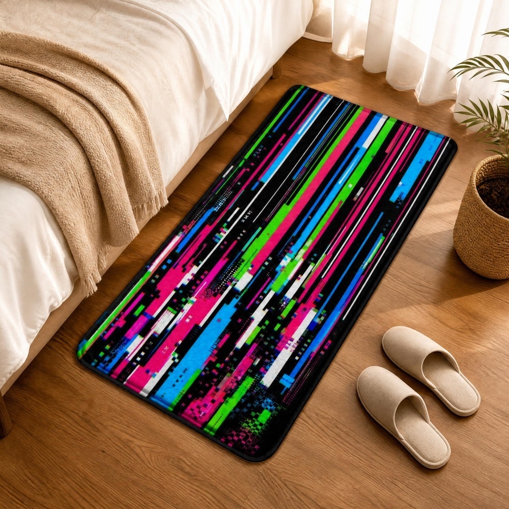 Cyberpunk Glitch Colorful Vert - Retro Gaming Rug 评论和价格