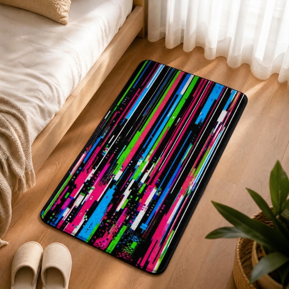 Cyberpunk Glitch Colorful Vert - Retro Gaming Rug 评论和价格