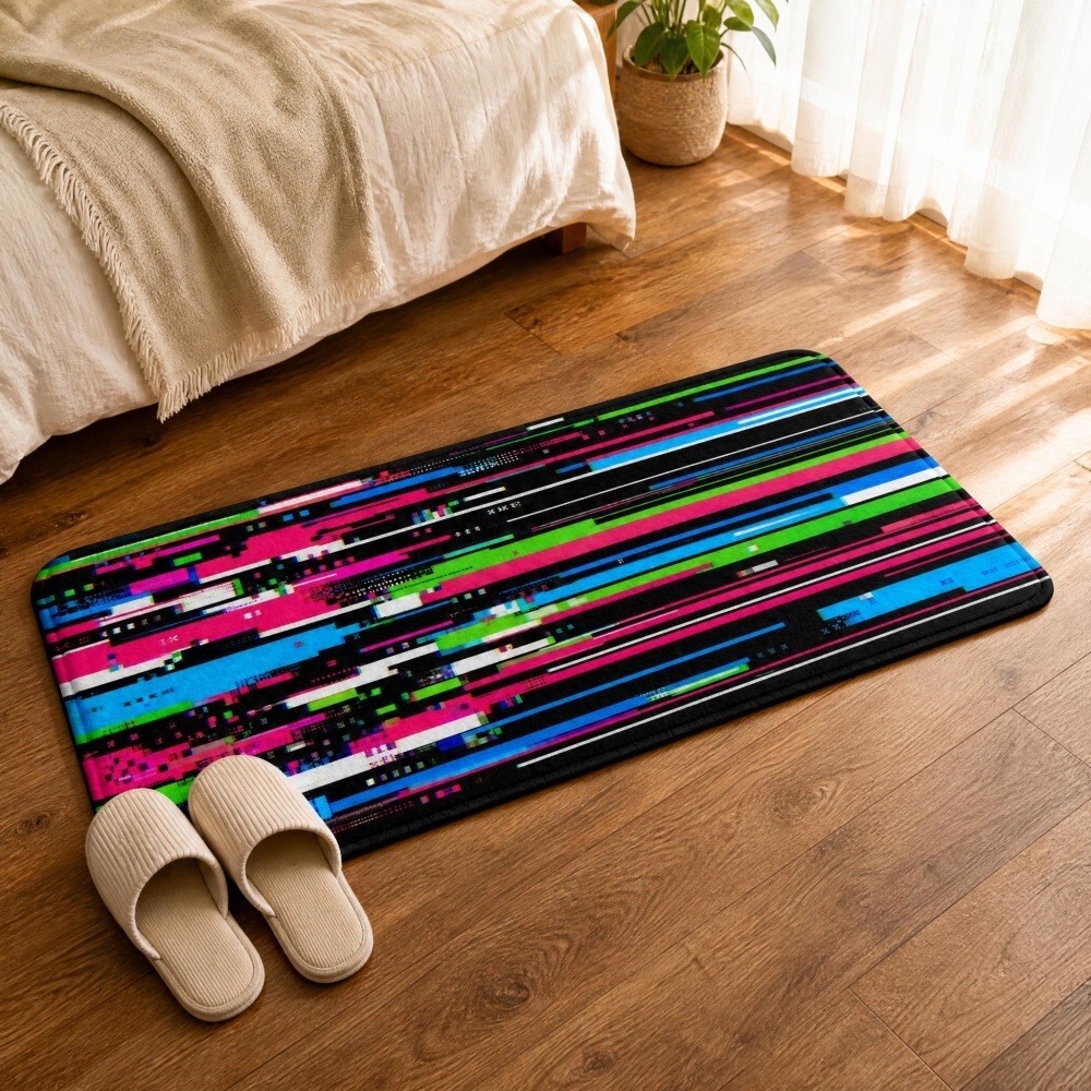 Cyberpunk Glitch Colorful Vert - Retro Gaming Rug 评论和价格