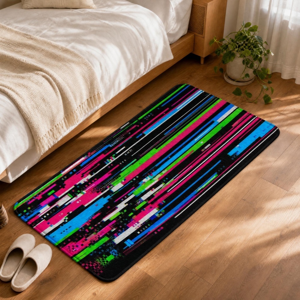 Cyberpunk Glitch Colorful Vert - Retro Gaming Rug 评论和价格