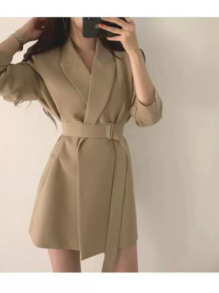 Spring Solid Color Mid Long Su - Retro Gaming Jacket 评论和价格